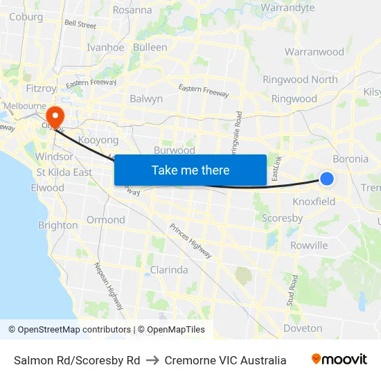 Salmon Rd/Scoresby Rd to Cremorne VIC Australia map