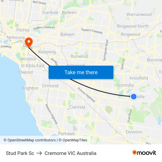 Stud Park Sc to Cremorne VIC Australia map