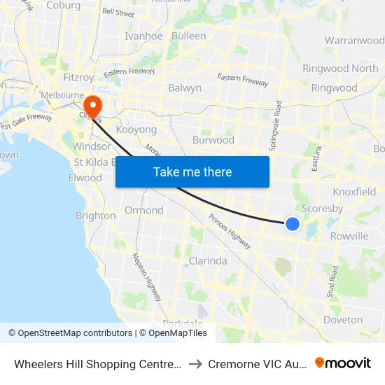 Wheelers Hill Shopping Centre/Jells Rd to Cremorne VIC Australia map