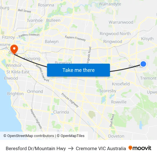 Beresford Dr/Mountain Hwy to Cremorne VIC Australia map