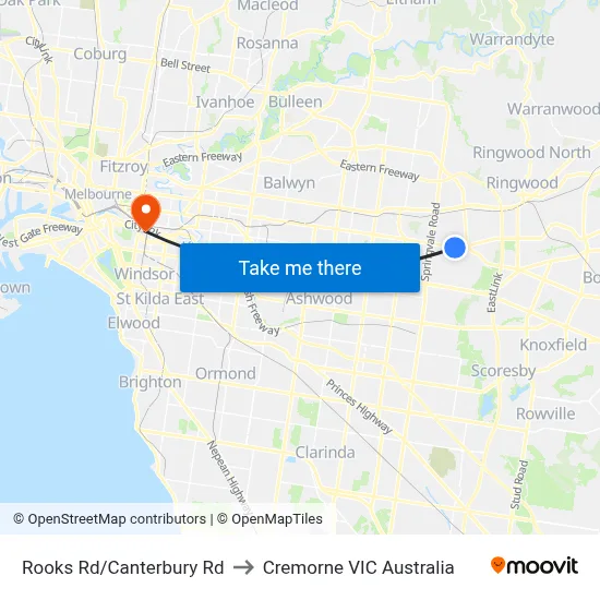 Rooks Rd/Canterbury Rd to Cremorne VIC Australia map