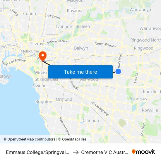 Emmaus College/Springvale Rd to Cremorne VIC Australia map