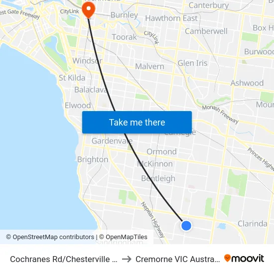 Cochranes Rd/Chesterville Rd to Cremorne VIC Australia map
