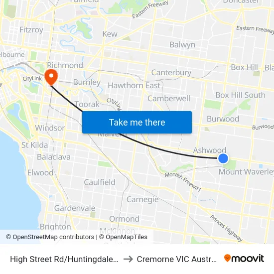 High Street Rd/Huntingdale Rd to Cremorne VIC Australia map