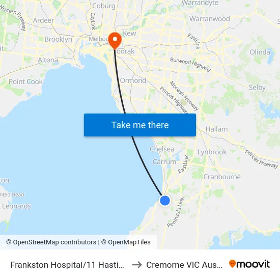 Frankston Hospital/11 Hastings Rd to Cremorne VIC Australia map