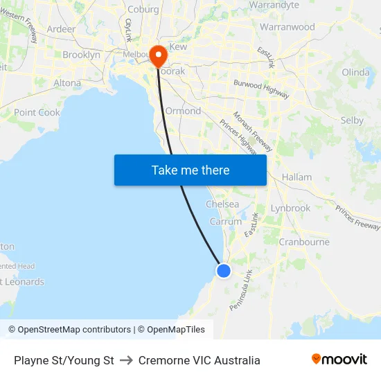 Playne St/Young St to Cremorne VIC Australia map