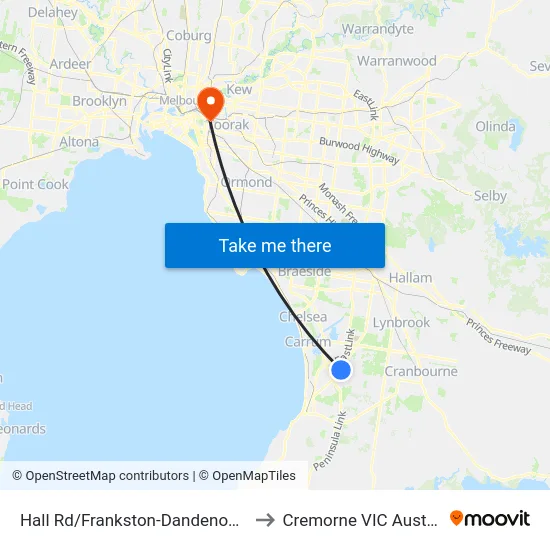Hall Rd/Frankston-Dandenong Rd to Cremorne VIC Australia map