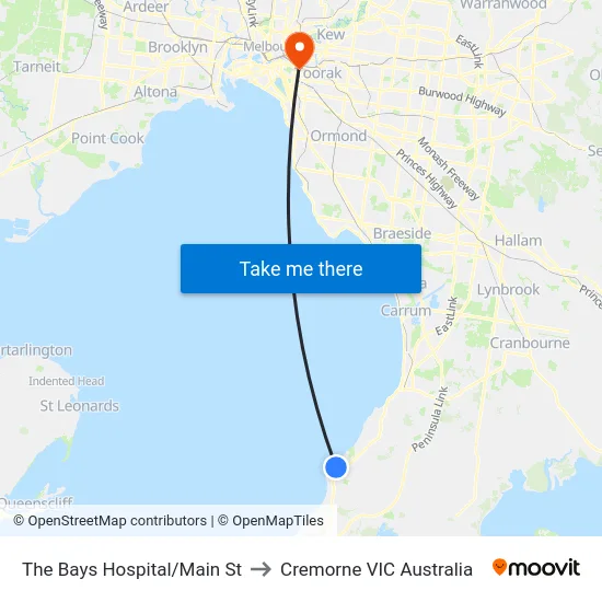 The Bays Hospital/Main St to Cremorne VIC Australia map