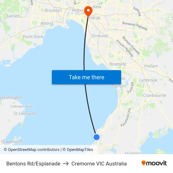 Bentons Rd/Esplanade to Cremorne VIC Australia map