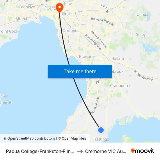 Padua College/Frankston-Flinders Rd to Cremorne VIC Australia map