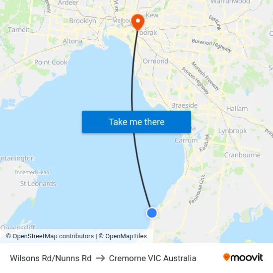 Wilsons Rd/Nunns Rd to Cremorne VIC Australia map