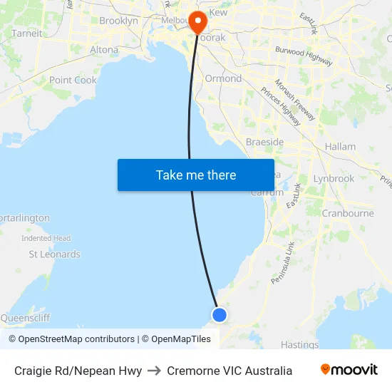 Craigie Rd/Nepean Hwy to Cremorne VIC Australia map