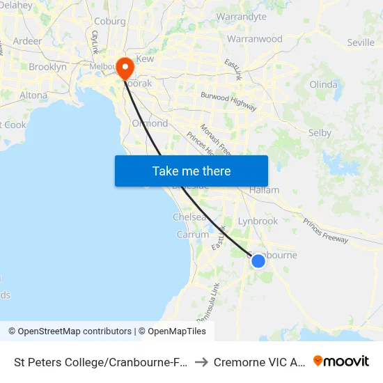 St Peters College/Cranbourne-Frankston Rd to Cremorne VIC Australia map
