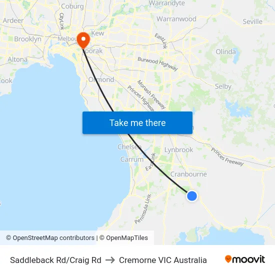Saddleback Rd/Craig Rd to Cremorne VIC Australia map