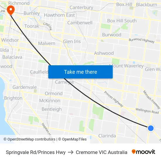 Springvale Rd/Princes Hwy to Cremorne VIC Australia map