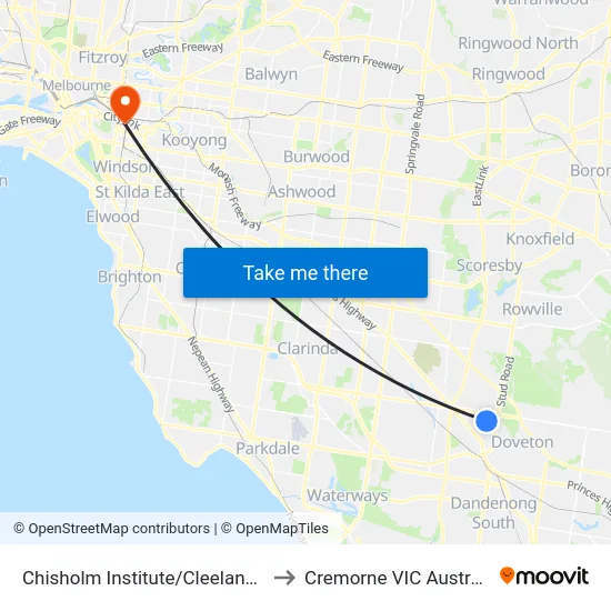 Chisholm Institute/Cleeland St to Cremorne VIC Australia map