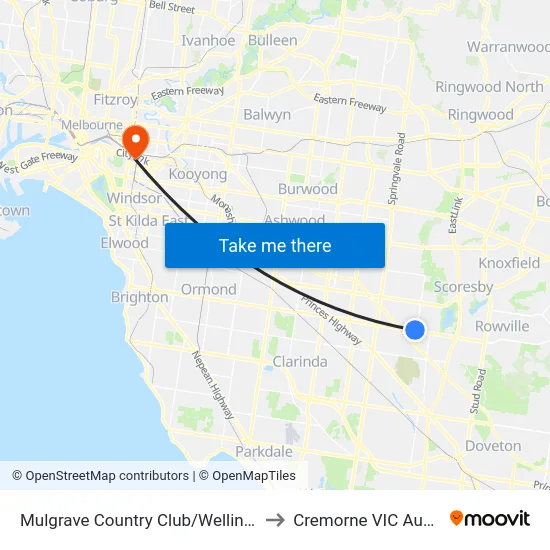 Mulgrave Country Club/Wellington Rd to Cremorne VIC Australia map
