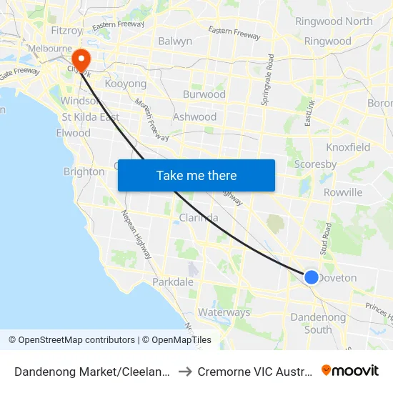 Dandenong Market/Cleeland St to Cremorne VIC Australia map