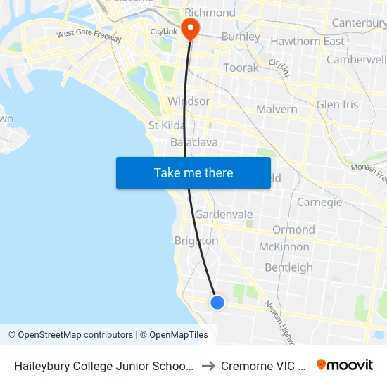 Haileybury College Junior School/118 South Rd to Cremorne VIC Australia map