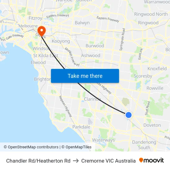 Chandler Rd/Heatherton Rd to Cremorne VIC Australia map