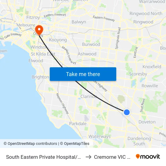South Eastern Private Hospital/Heatherton Rd to Cremorne VIC Australia map