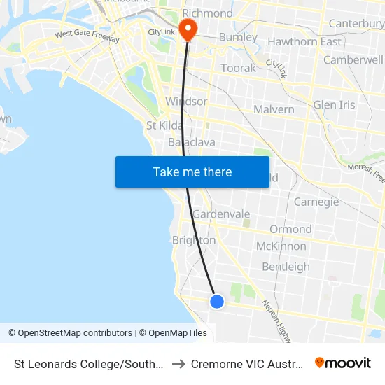 St Leonards College/South Rd to Cremorne VIC Australia map