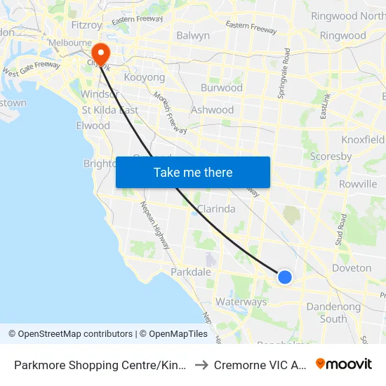 Parkmore Shopping Centre/Kingsclere Ave to Cremorne VIC Australia map