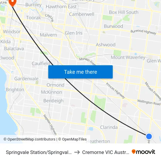 Springvale Station/Springvale Rd to Cremorne VIC Australia map