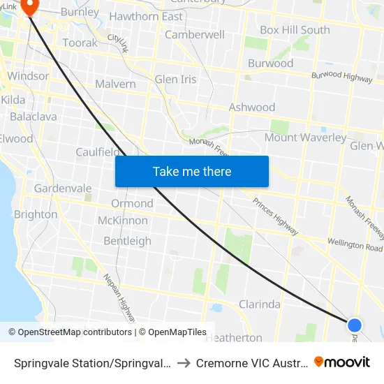 Springvale Station/Springvale Rd to Cremorne VIC Australia map