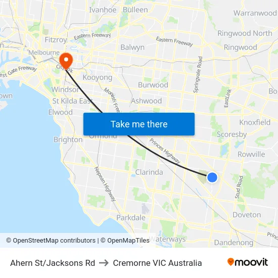 Ahern St/Jacksons Rd to Cremorne VIC Australia map