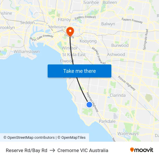 Reserve Rd/Bay Rd to Cremorne VIC Australia map