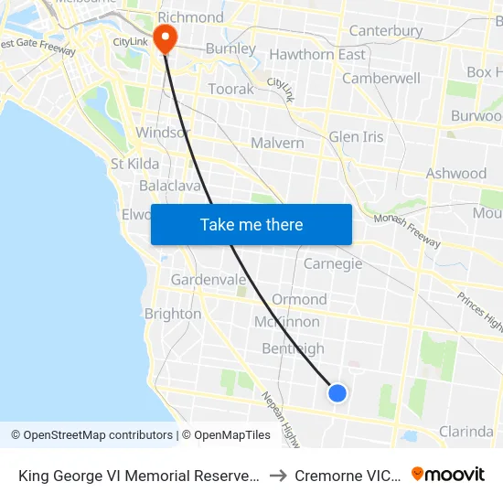 King George VI Memorial Reserve/East Boundary Rd to Cremorne VIC Australia map