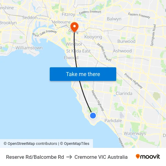 Reserve Rd/Balcombe Rd to Cremorne VIC Australia map