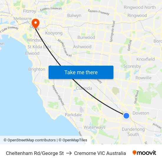 Cheltenham Rd/George St to Cremorne VIC Australia map