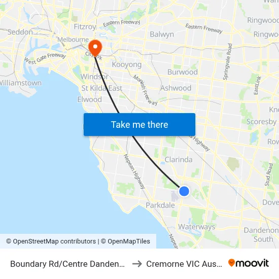 Boundary Rd/Centre Dandenong Rd to Cremorne VIC Australia map