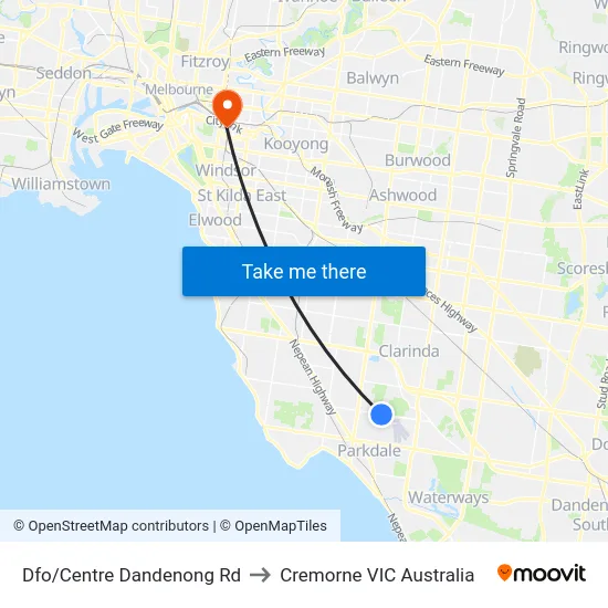 Dfo/Centre Dandenong Rd to Cremorne VIC Australia map