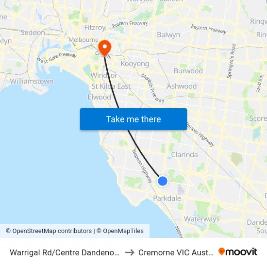 Warrigal Rd/Centre Dandenong Rd to Cremorne VIC Australia map