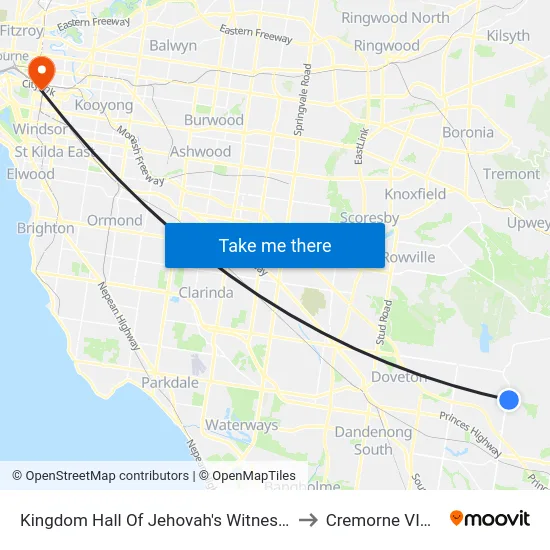 Kingdom Hall Of Jehovah's Witnesses/Ernst Wanke Rd to Cremorne VIC Australia map