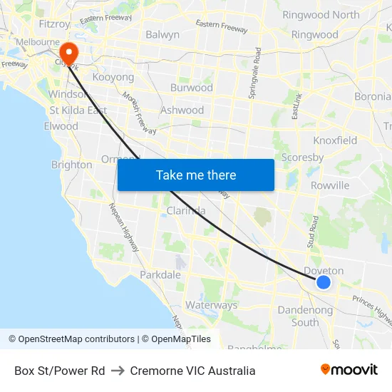 Box St/Power Rd to Cremorne VIC Australia map