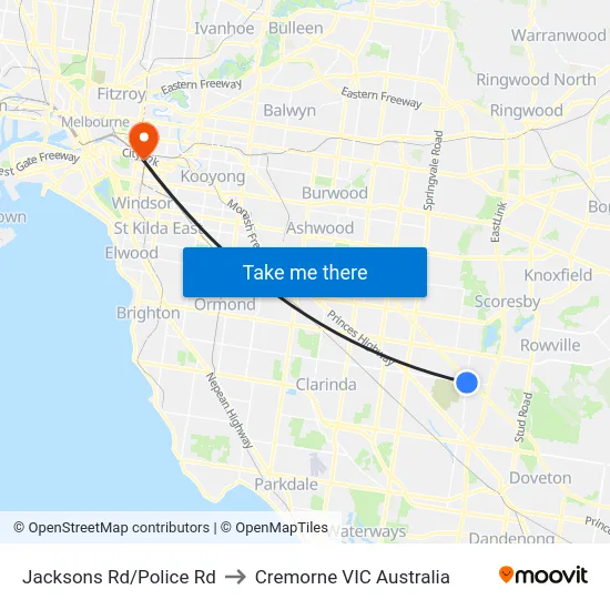 Jacksons Rd/Police Rd to Cremorne VIC Australia map