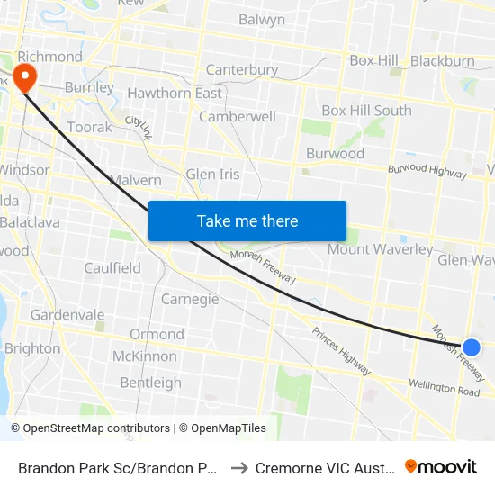 Brandon Park Sc/Brandon Park Dr to Cremorne VIC Australia map