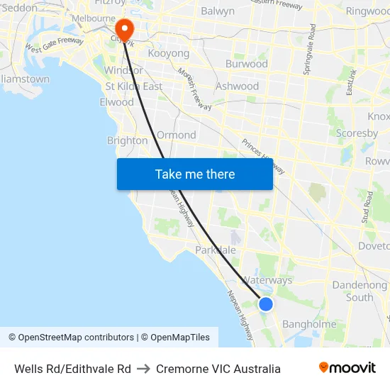 Wells Rd/Edithvale Rd to Cremorne VIC Australia map