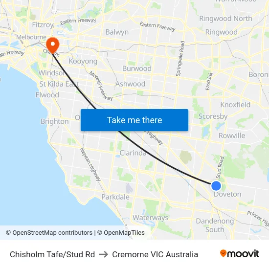 Chisholm Tafe/Stud Rd to Cremorne VIC Australia map