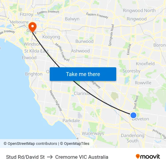 Stud Rd/David St to Cremorne VIC Australia map