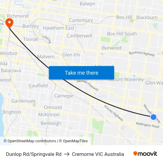 Dunlop Rd/Springvale Rd to Cremorne VIC Australia map