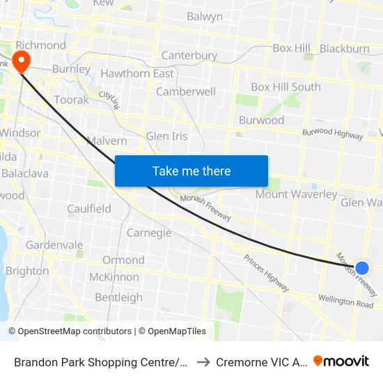 Brandon Park Shopping Centre/Springvale Rd to Cremorne VIC Australia map