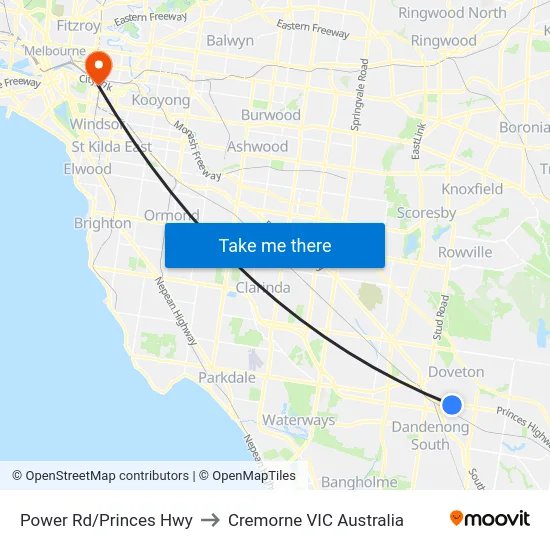 Power Rd/Princes Hwy to Cremorne VIC Australia map