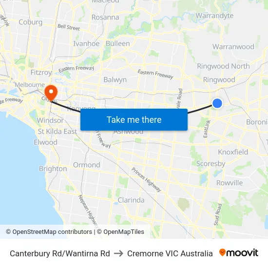 Canterbury Rd/Wantirna Rd to Cremorne VIC Australia map