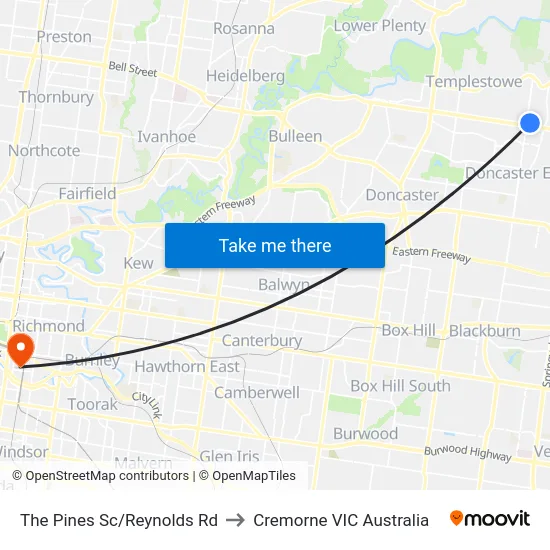 The Pines Sc/Reynolds Rd to Cremorne VIC Australia map