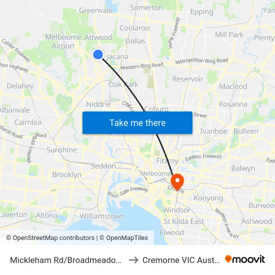 Mickleham Rd/Broadmeadows Rd to Cremorne VIC Australia map